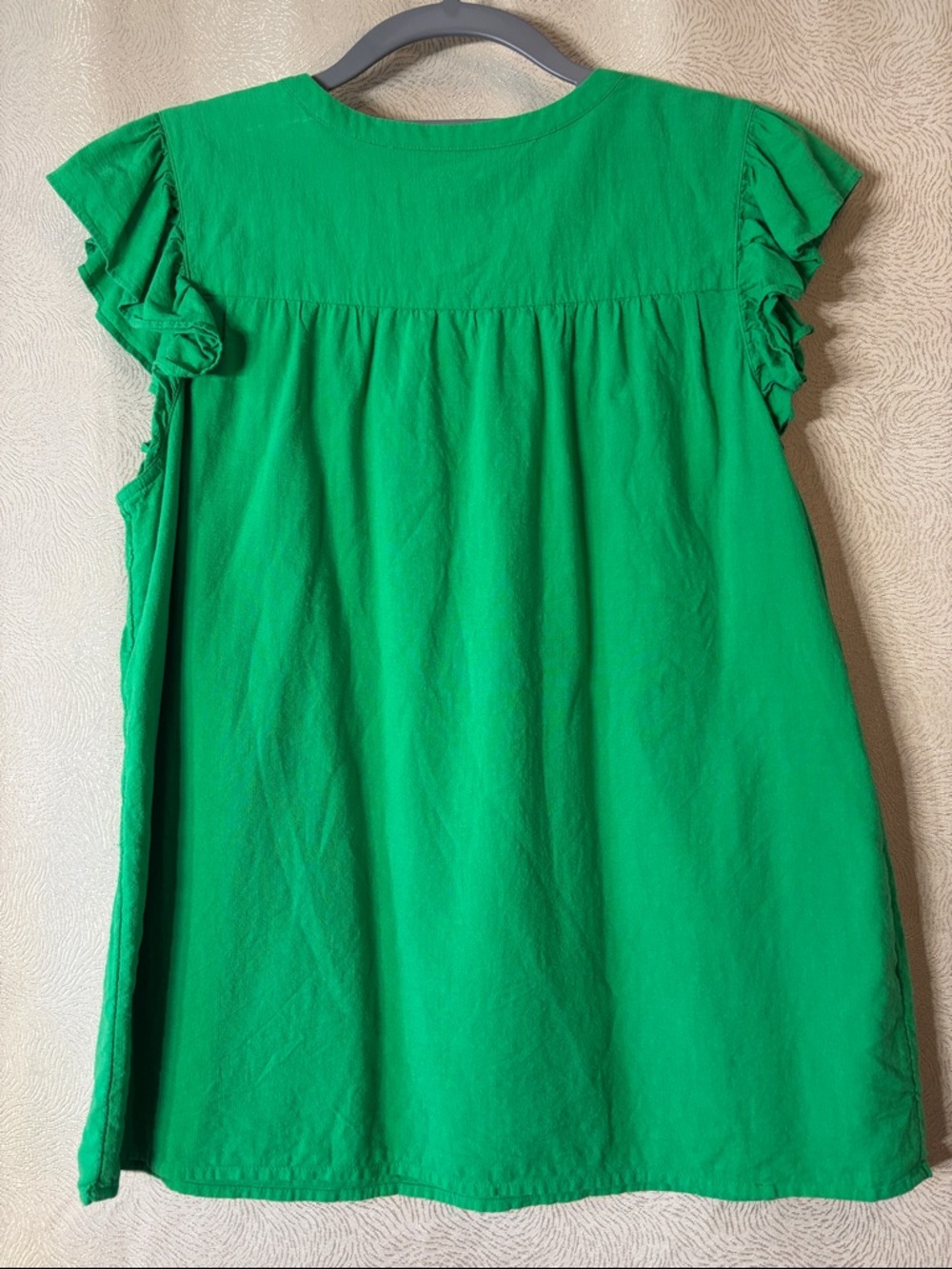 LOFT Green Smocked Yoke Tie-Front Flutter Sleeve Top 0247 - Picture 6 of 9